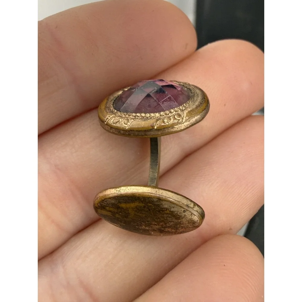 Vintage Gold Filled Cufflinks Purple Checkerboard Rhinestone